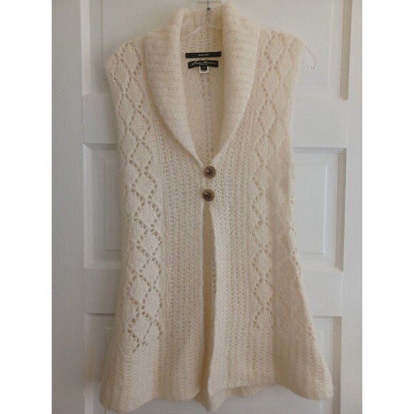 Eddie Bauer handknit mohair blend sweater vest womens M ivory soft light layer - Picture 1 of 10